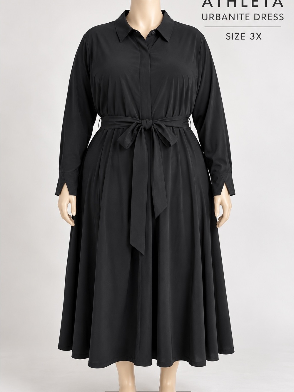 Athleta Urbanite Dress 3X Black Belted Button Front Maxi Shirt Dress